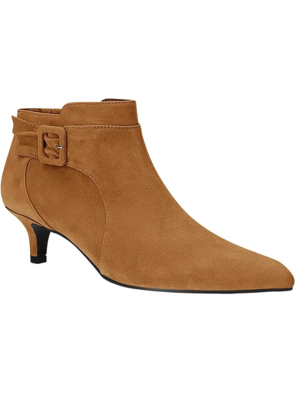 Women's Brown Suede Pointed Toe Faux Side Zipper Kitten Heel Ankle Boot Shoes